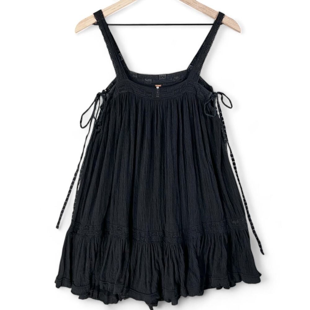 Free People Sweet Thing Bohemian Tunic Dress Witchy XS Black Crochet Whimsygoth - Picture 3 of 9